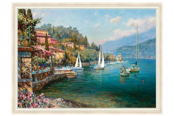 Framed reproduction of Yachts on blue water 80x60 cm