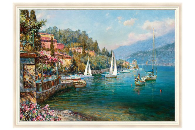 Framed reproduction of Yachts on blue water 80x60 cm