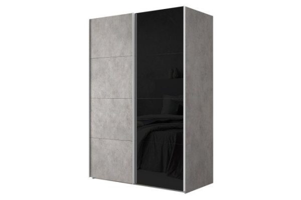 2-door wardrobe Comet 180x240 cm light concrete, black glass fronts, light concrete