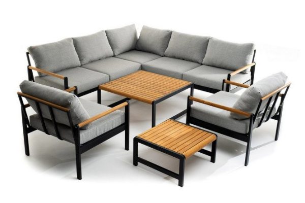 Lounge area Maya L color dark graphite, light teak, light gray