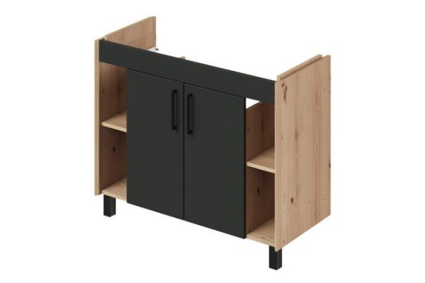 Floor standing vanity unit Lite 97.7 cm, frame color: coastal evok oak, graphite front