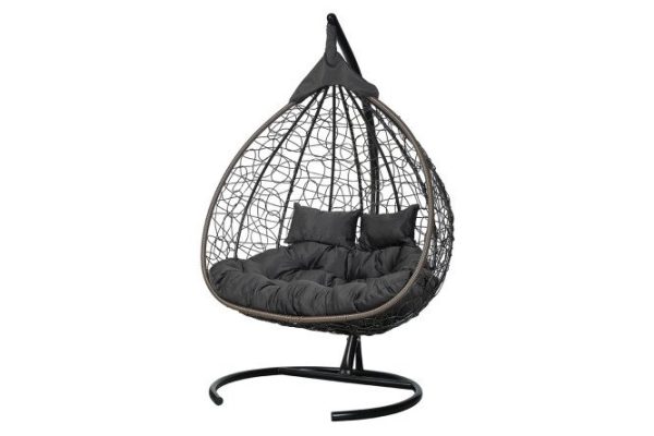 Hanging cocoon chair Fisht 135x190x100 cm, base and frame color black, finishing brown