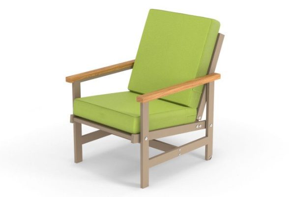 Scandi armchair with armrests, frame color cappuccino, natural wood, soft elements light green