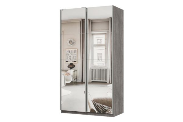 Sliding wardrobe 2-door Praktik 120x220x60 cm, concrete, silver profile, with two mirrors