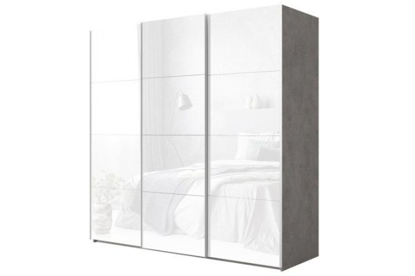 3-door wardrobe Comet 270x220 cm light concrete, white glass facades