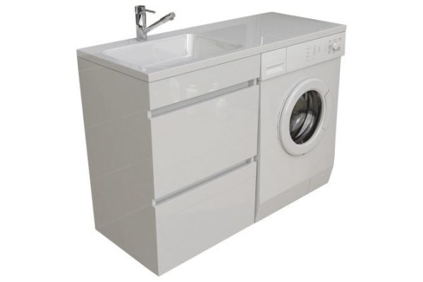 Jersey floor cabinet above the washing machine 47.5 cm, frame color white, facade white