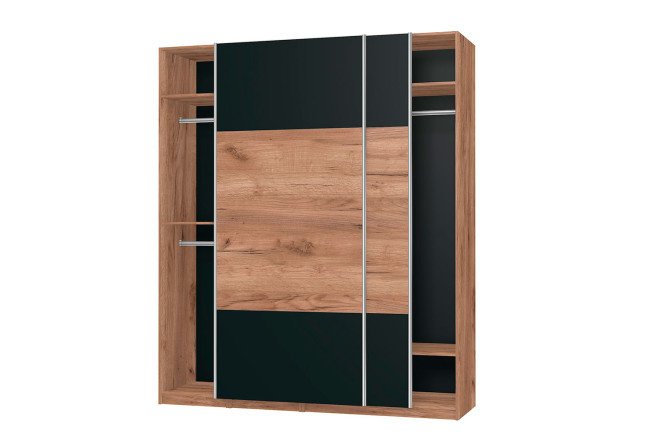 Sliding wardrobe Oscar 200x236x58 cm, Craft tobacco oak, with black inserts