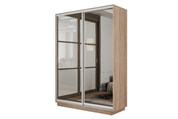 2-door wardrobe Slide-2 140x240x45 cm, Sonoma/silver, with two mirrors