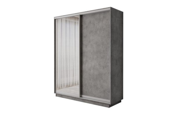 2-door wardrobe Slide-2 180x220x45 cm, concrete, silver, with one mirror