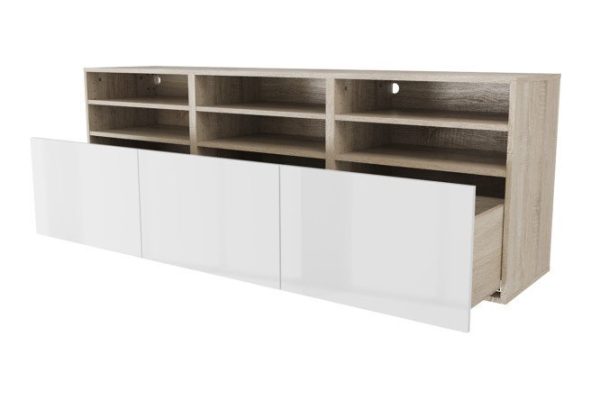 Cabinet 6 shelves and 3 drawers Oscar Amika 180x64 with closers, Sonoma oak / white gloss