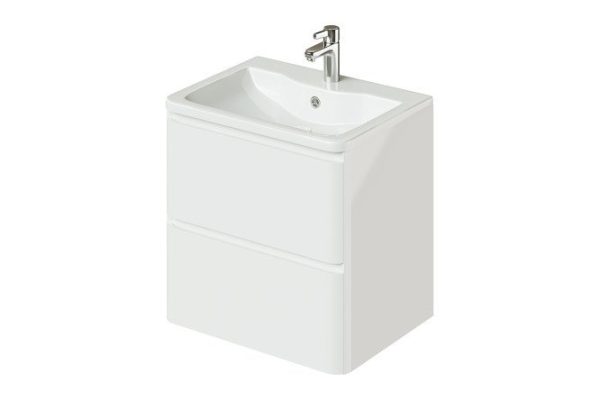 Cabinet with wall-hung sink Roberto 59.7 cm, frame color white gloss, facade white gloss