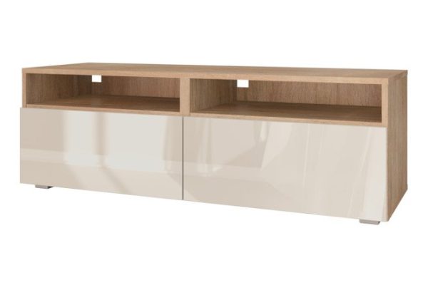Cabinet Oscar Amika 120x40 with 2 drawers and 2 shelves, sonoma oak / glossy cashmere