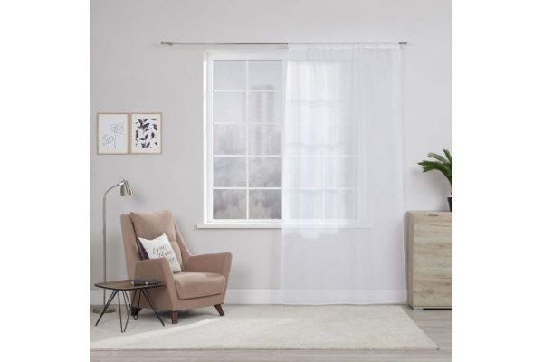 Tulle with ribbon MITTE Emma 140x260 cm, 1 piece, white