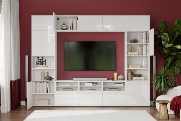 Modular living room Oscar Amika with push-to-open, white / white gloss