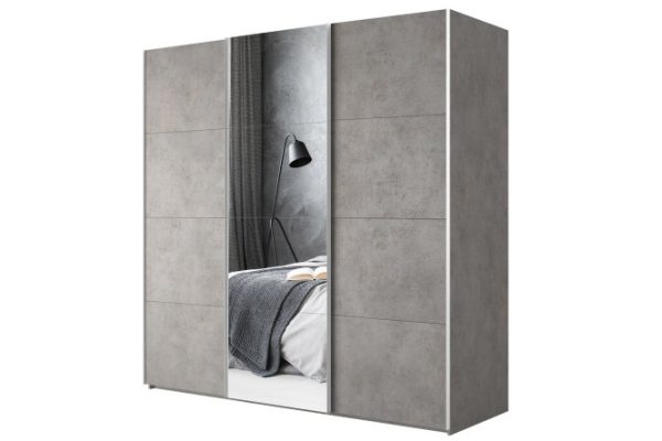 3-door wardrobe Comet 300x240 cm light concrete, mirror fronts, light concrete