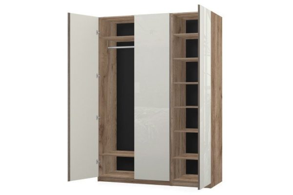 3-door wardrobe Oscar Nicole 150x236x60.2 cm, Craft tobacco oak, magnolia, roddy oak