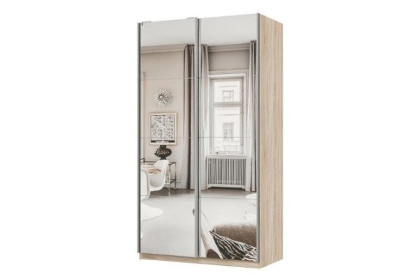 Sliding wardrobe 2-door Praktik 120x240x60 cm, Sonoma oak, silver profile, with two mirrors