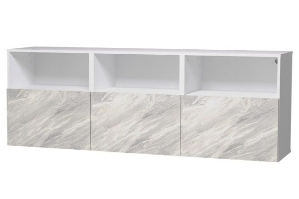 Cabinet 3 drawers and 3 shelves Oscar Statuario 180x64 with push to open, white / statuario