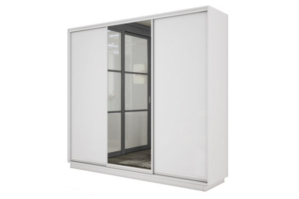 3-door wardrobe Slide-2 180x220x45 cm, white snow/silver, with one mirror
