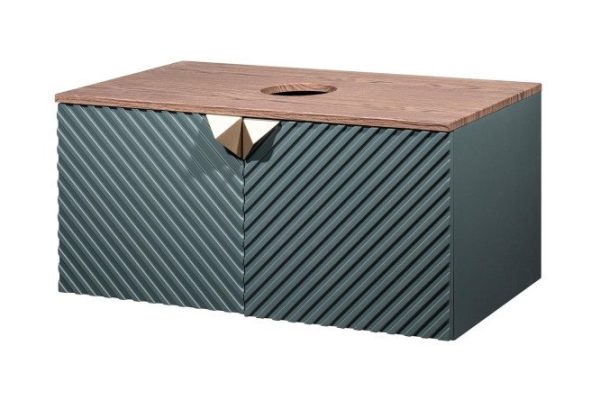 Hanging cabinet RUNO Andorra 85 cm, frame color graphite, cognac oak, front dark green