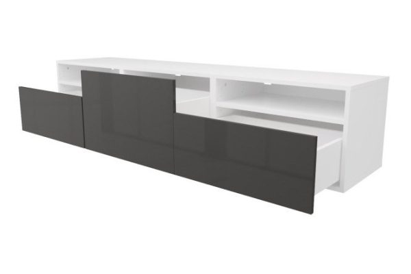 ykfeegfkvpln2dvz5i4cragglefcovyt.jpg Cabinet with 3 drawers and 2 shelves Oscar Amika 180x38 with closers, white / black graphite gloss