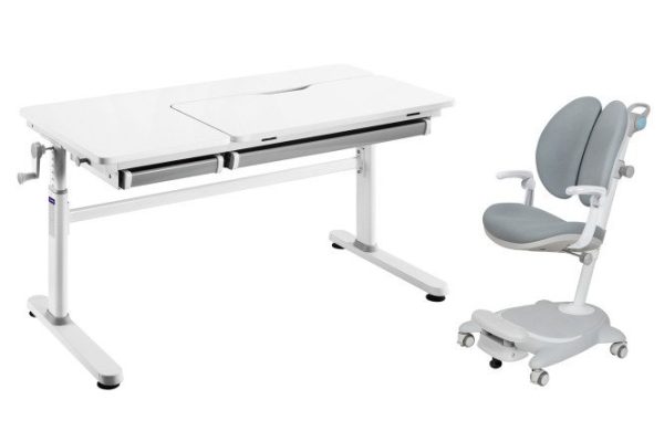 Furniture set Cubby desk Iris Gray and armchair with armrests Arnica Gray