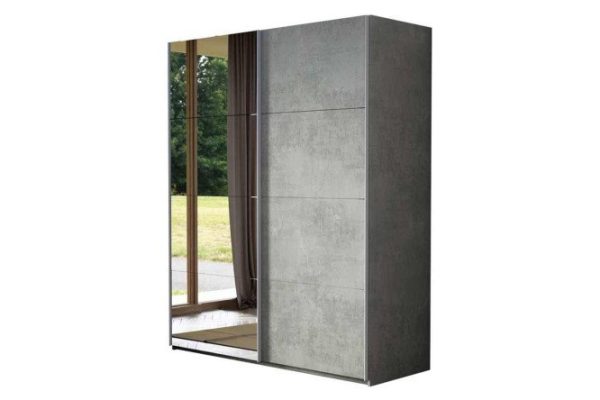2-door wardrobe Comet 160x220 cm light concrete, light concrete facades, mirror