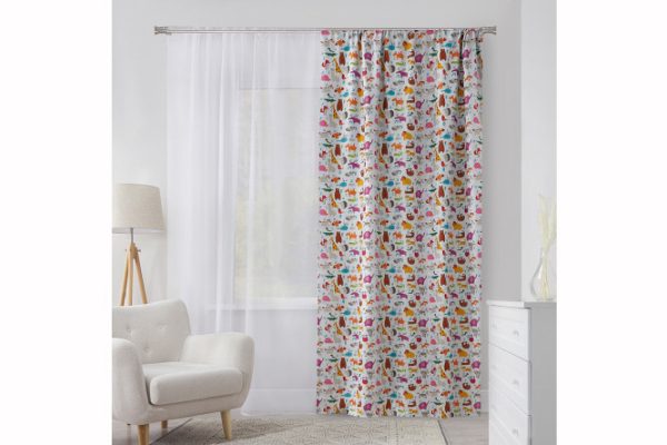 Curtain for children with ribbon MICASA Zoo 1 piece, color white, yellow, purple, turquoise, 150x280 cm