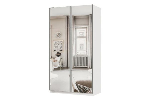 Sliding wardrobe 2-door Praktik 120x220x60 cm, white, silver profile, with two mirrors