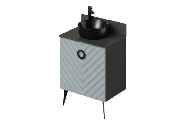 Floor stand Palladio 2.0 65 cm, frame color black, facade gray-blue