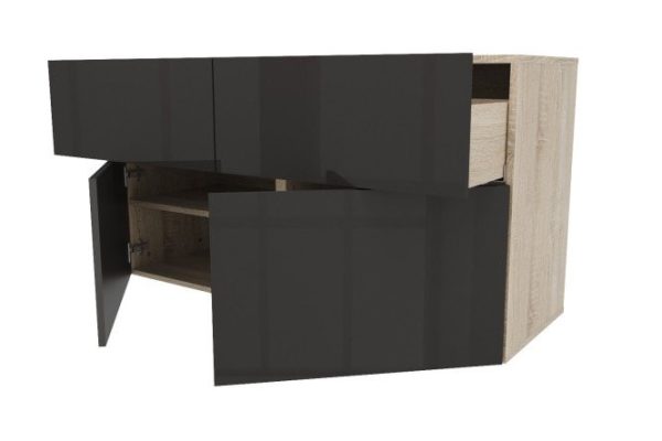 Cabinet 2 drawers 2 doors Oscar Amika 120x64 with push to open, Sonoma oak / glossy black graphite