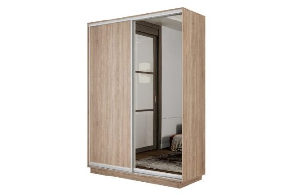 2-door wardrobe Slide-2 120x220x45 cm, Sonoma/silver, with one mirror