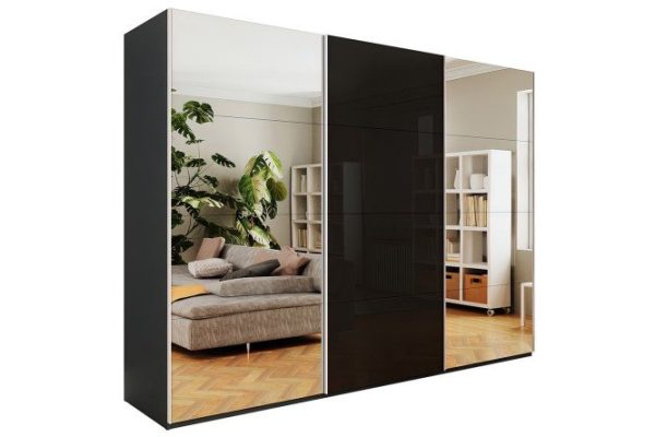 3-door wardrobe Comet 300x220x66 cm, diamond gray, black