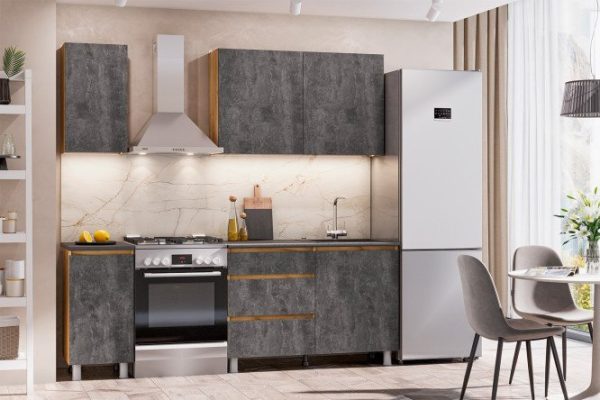 Kitchen set Denver 160x215x60 cm, gold oak frame, dark cement facade