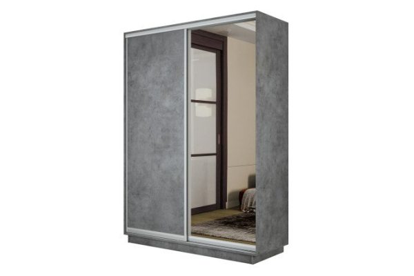 2-door wardrobe Slide-2 120x240x45 cm, concrete/silver, with one mirror