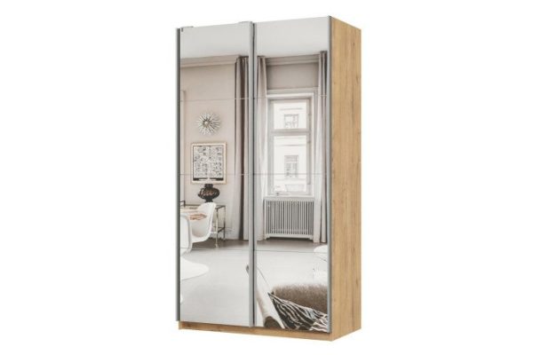 Sliding wardrobe 2-door Praktik 120x220x60 cm, bunratti, silver profile, with two mirrors