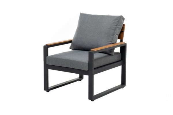 Armchair Topa color dark gray graphite, natural teak