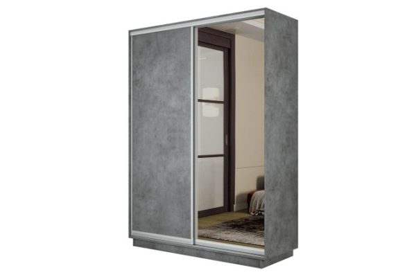 2-door wardrobe Slide-2 140x240x45 cm, Concrete/silver, with one mirror