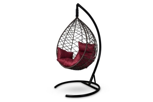 Hanging cocoon chair Alicante 100x190x100 cm, base and frame color black, finishing brown
