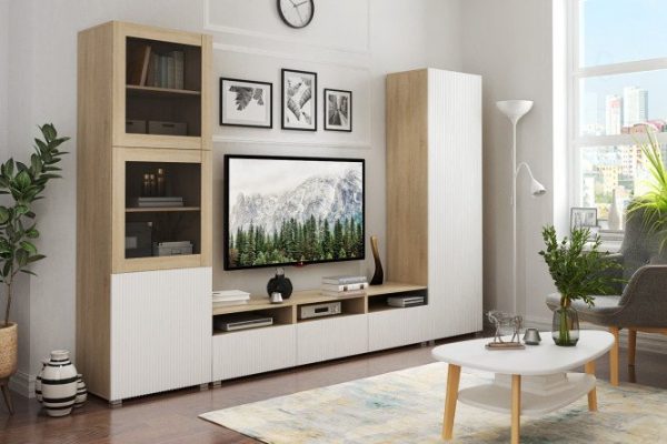 zays6ebdu3e11p24t43lyxs7qz8yt293.jpg Living room Oscar Amelie with cabinet and wardrobe with push-to-open, Sonoma oak, talc wave