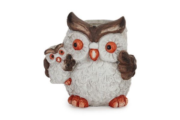 Decorative figurine of an Owl with an owlet with a flowerpot 25.5 cm, Magnesia