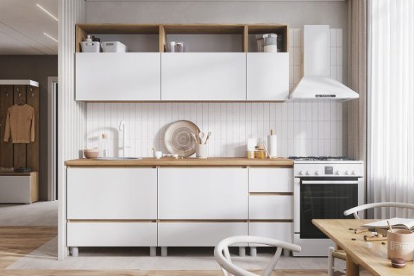 Kitchen set Helen 200x216.8x60 cm, frame color kraft oak gold, facade white shagreen