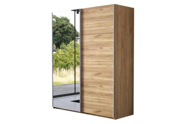 Sliding wardrobe 2-door Comet 160x220 cm kraft tobacco oak, mirror fronts, kraft tobacco oak