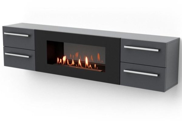 TV stand LUX FIRE Neva wall-mounted 1700 matte, graphite with bio-fireplace 900