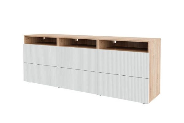 Nightstand Oscar Amelie 180x64 with 6 drawers and 3 shelves, sonoma oak / talc wave