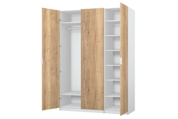 3-door wardrobe Oscar Amika 150x236x60.2 cm, white, Halifax oak