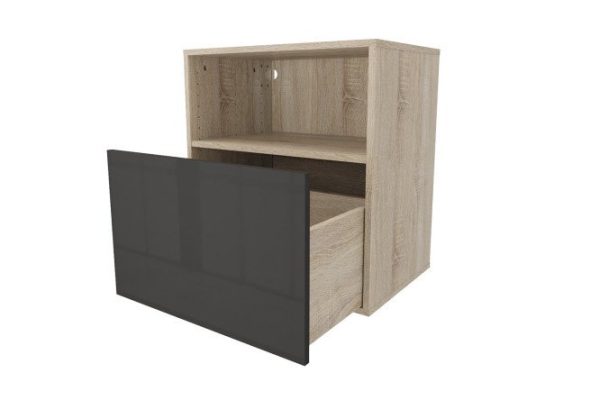 Cabinet with drawer and shelf Oscar Amika 60x64 with push to open, Sonoma oak / glossy black graphite