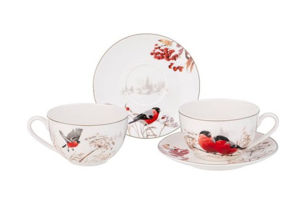 Set of tea pairs Lefard Forest Tale Bullfinches Porcelain