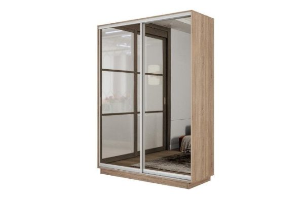 2-door wardrobe Slide-2 120x220x60 cm, sonoma, silver, with two mirrors