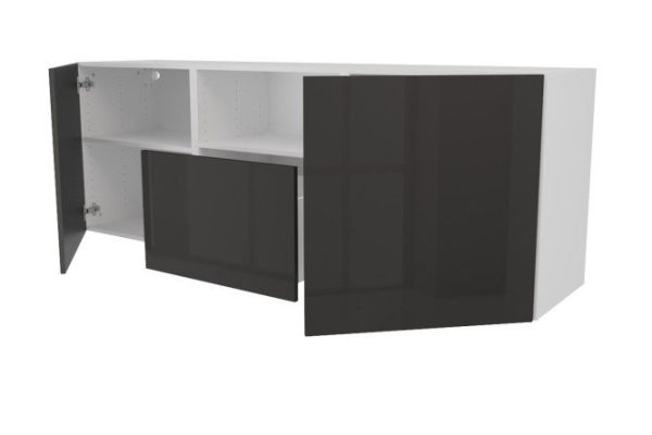 Cabinet 2 doors, drawer and shelf Oscar Amika 180x64 with push to open, white / black graphite gloss
